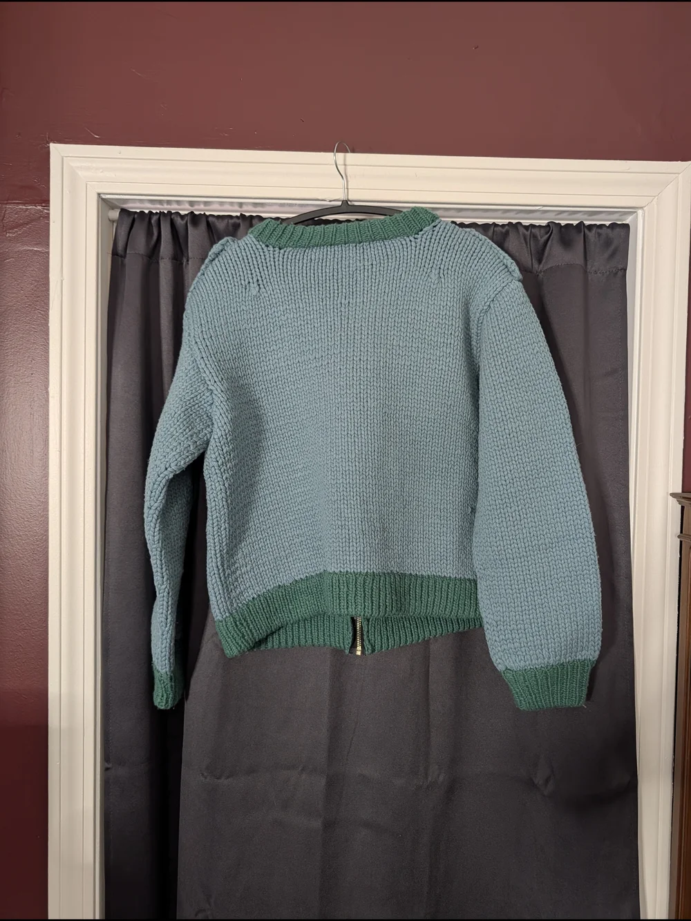 GIM CONTEXT Japanese Blue Green Knit Wool Bomber Jacket with Zip One Size